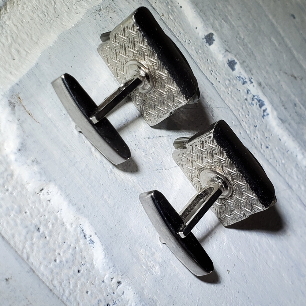 Vintage Rectangle Shape, Silver Tone Cuff Links - image 4